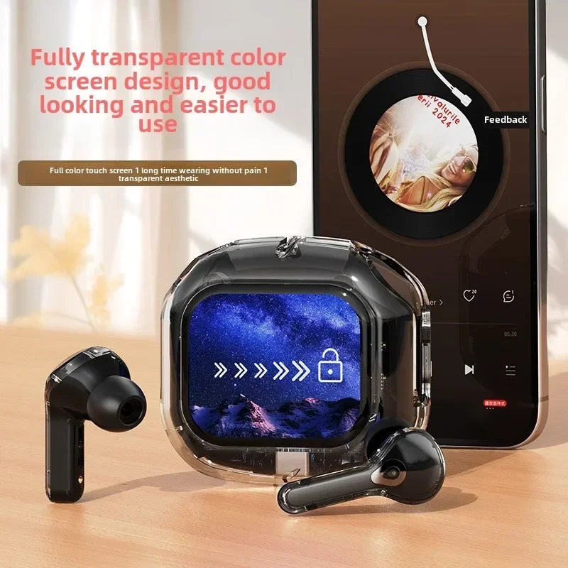Wireless Bluetooth-compatible Earphones Intelligent Touch Color LCD Screen TWS Earbuds HIFI Noise Reduction Stereo Earphones