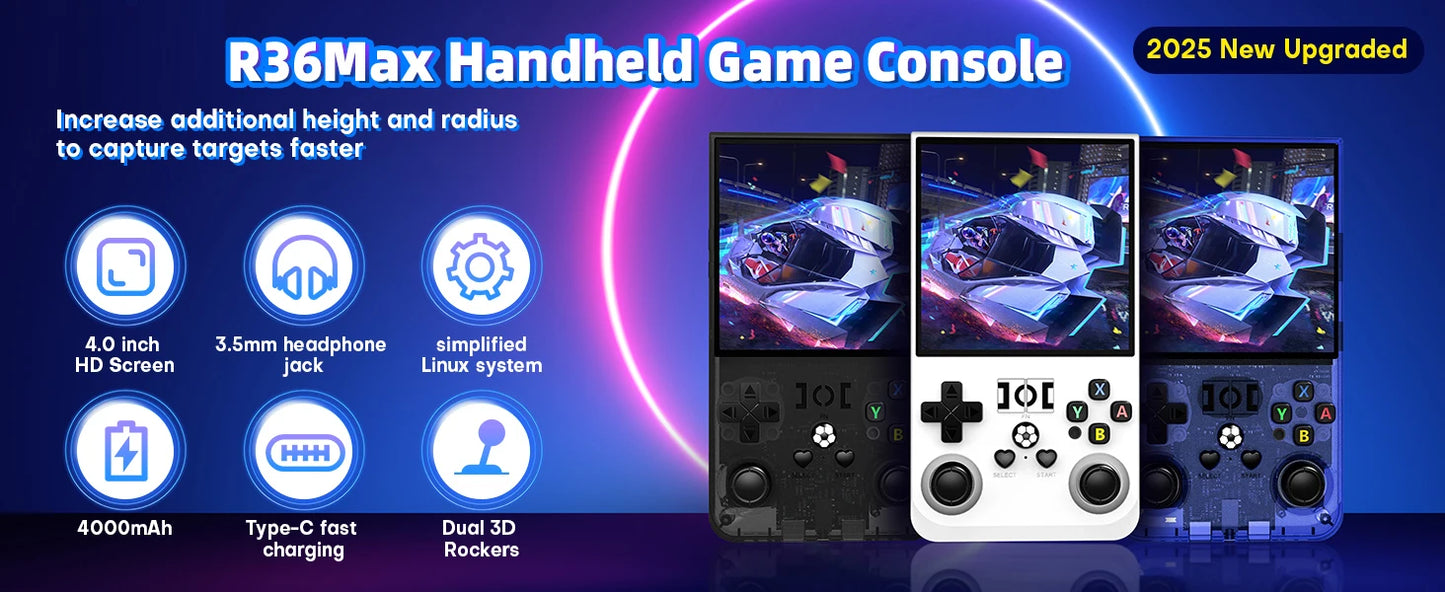 AISLPC R36MAX Retro Handheld Console - 64/128GB Lag-free Emulation 18000/21000+ Games 4.0" IPS Screen Ergonomic Contour Grips