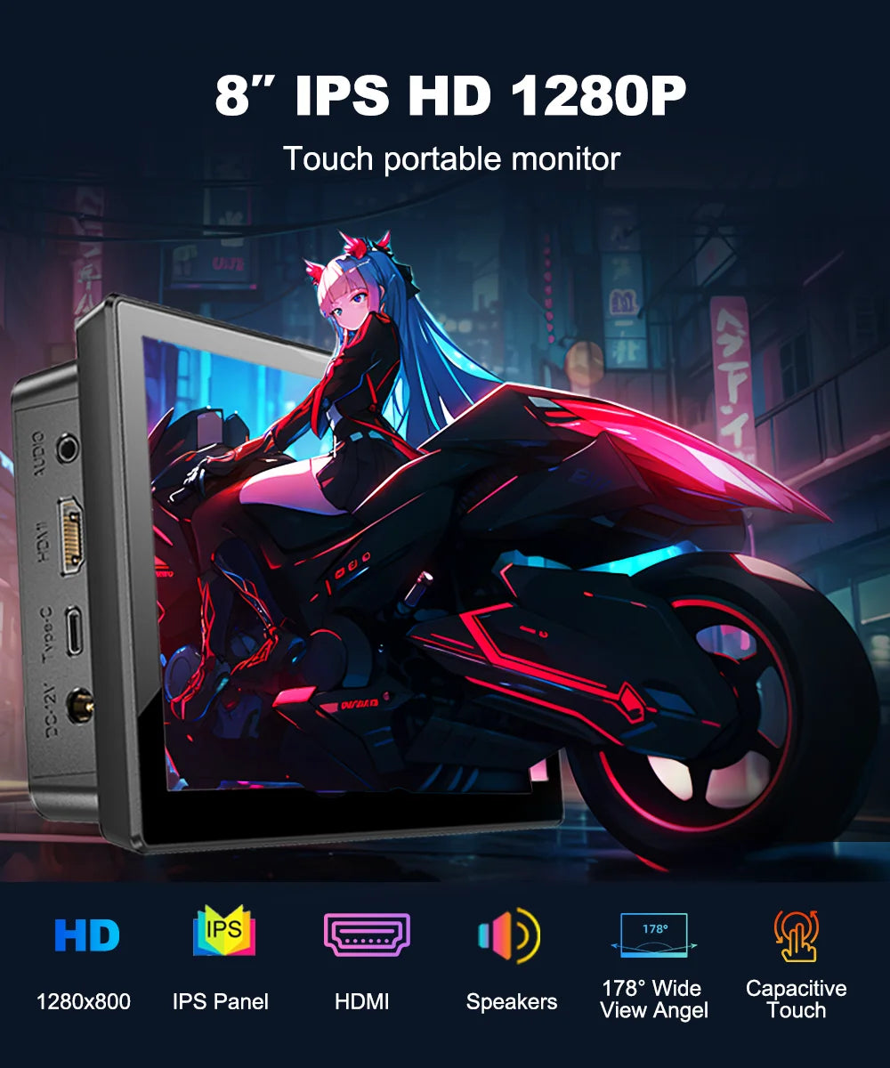 8 inch  Touch Monitor 1280x800P 16:10 Widescreen Ratio HDMI Interface for  DIY Projects Surveillance Display
