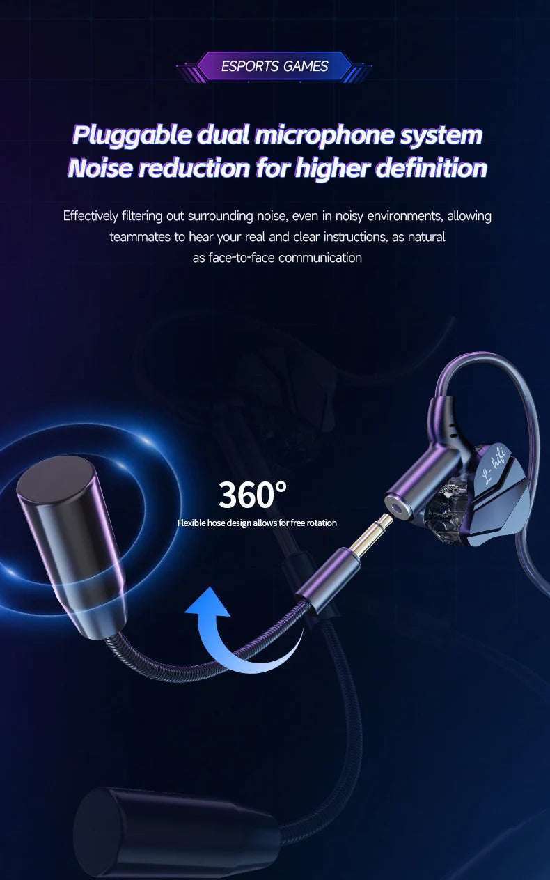 Gamer Gaming Headphones with HD Microphone 3.5mm&TypeC In-ear Headphones Wired Earphone HiFi Stereo Headset for IPhone Samsung