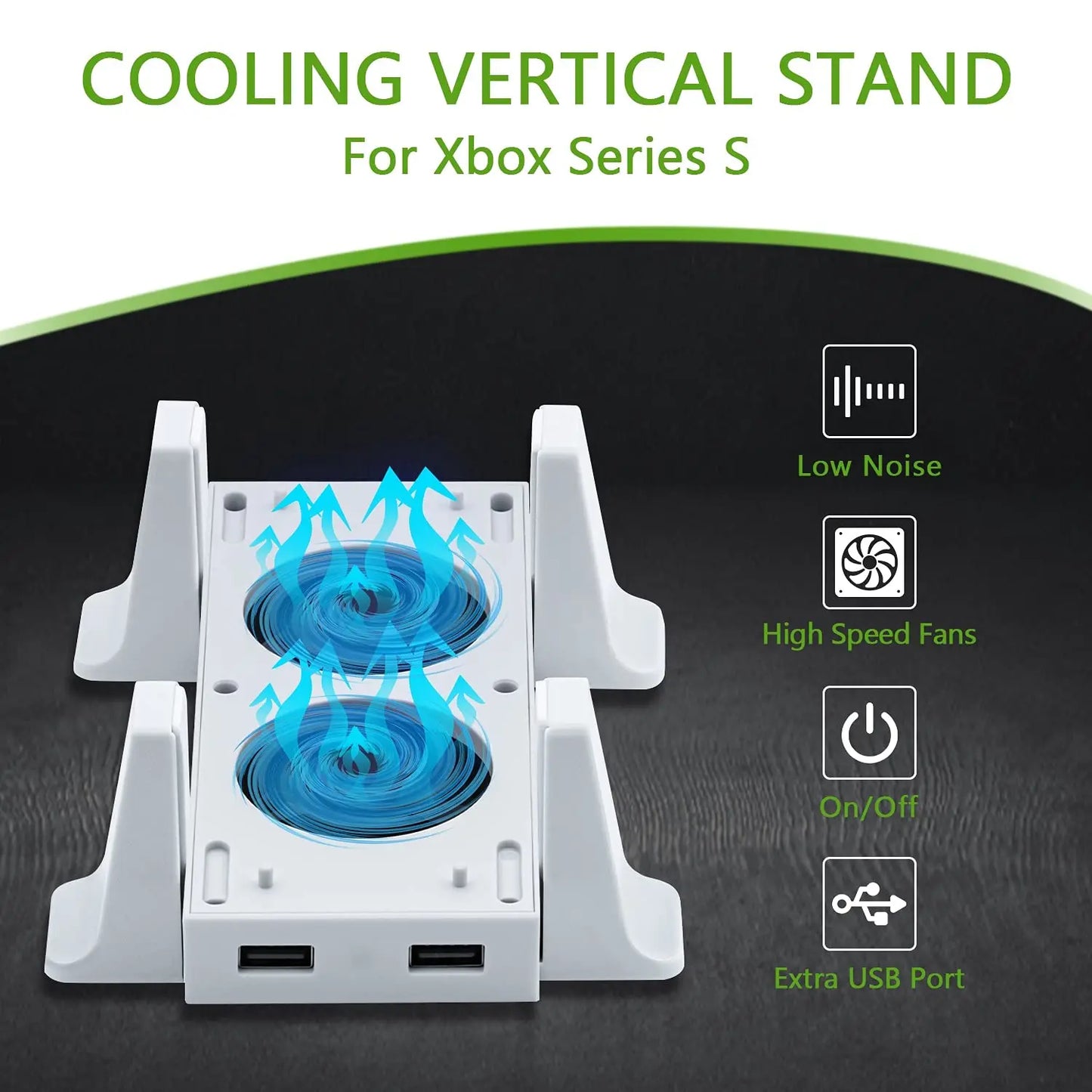 Vertical Stand with Cooling Fan for Xbox Series S, Romovable Cooler System with Extra 2 USB Ports for Xbox Series S Console