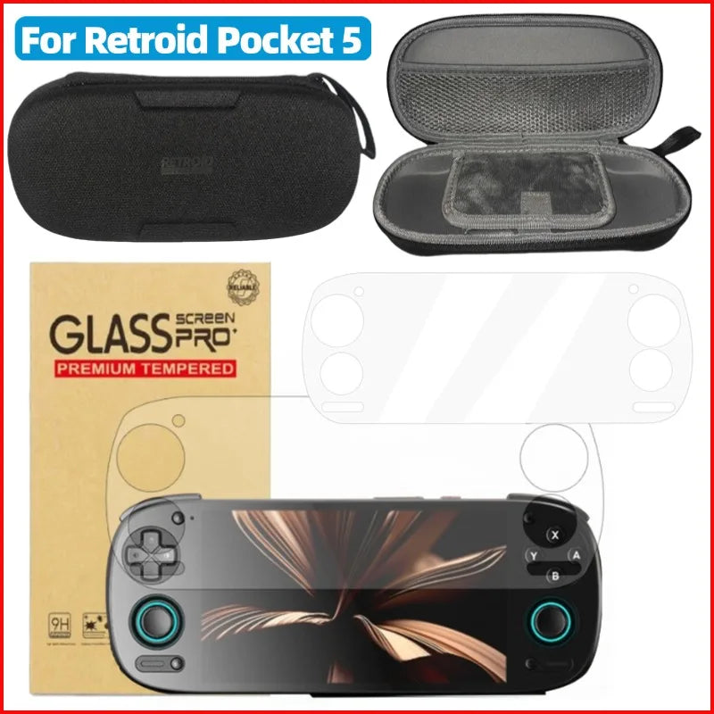 For Retroid Pocket 5 Tempered Glass Screen Protector Films Game Console Carrying Case Anti-Scratch Protective Film Travel  Bag