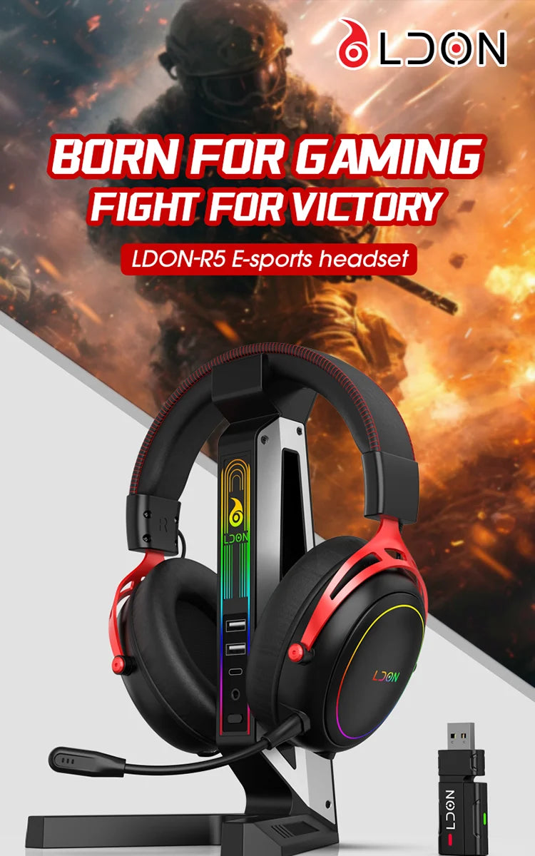 LDON F05Gaming Headset with RGB Noise Canceling Microphone 7.1 Surround Sound  for PS5 PS4 One PC Laptop Mac Computer PC