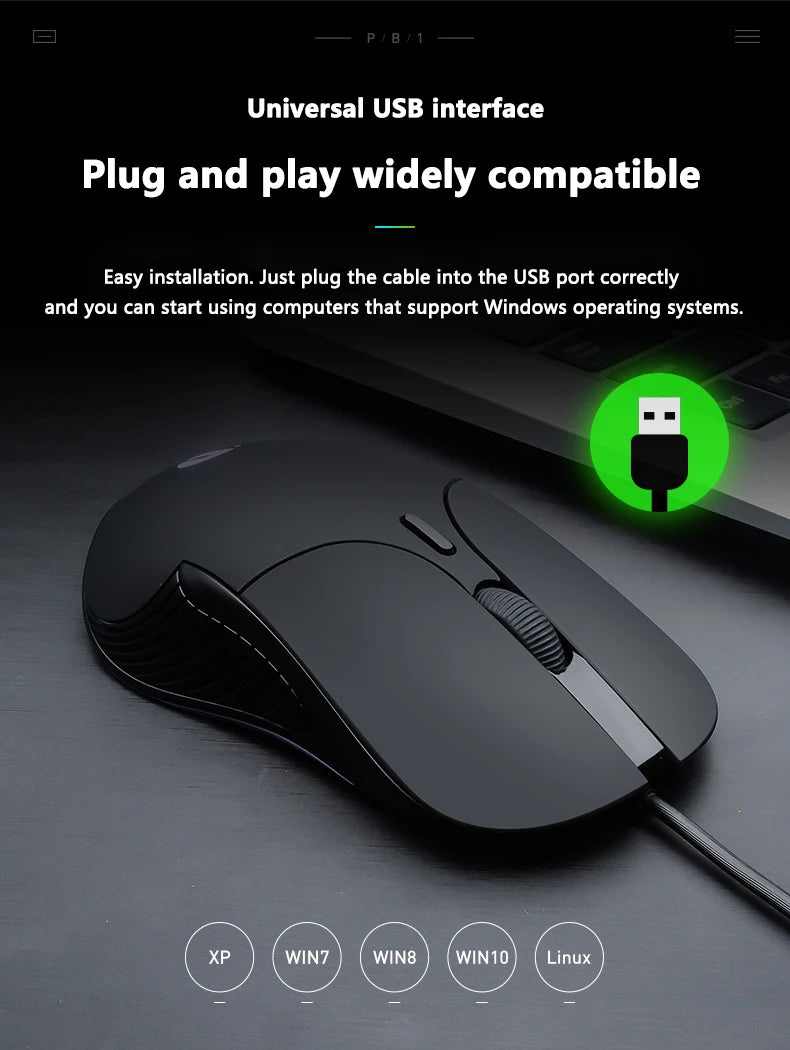 INPHIC B2 USB Wired Mouse Silent Office Gaming Mouse for PC and Laptops