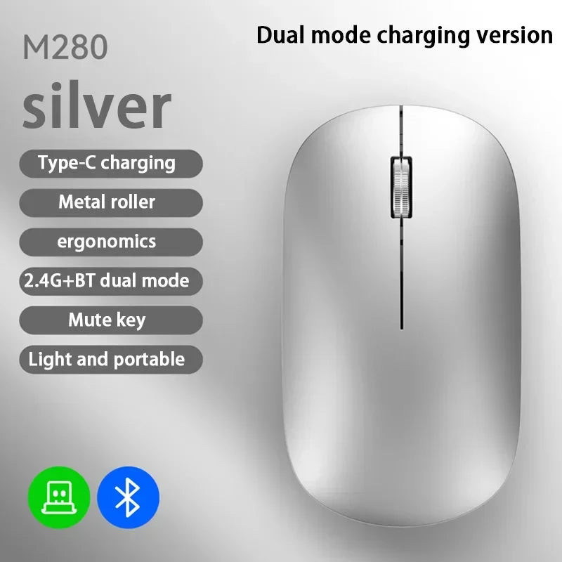 2025 NEW Bluetooth Wireless Mute Mouse Dual Mode Dpi Adjustable 2.4g Type C Rechargeable Ergonomic Portable Office Mouse