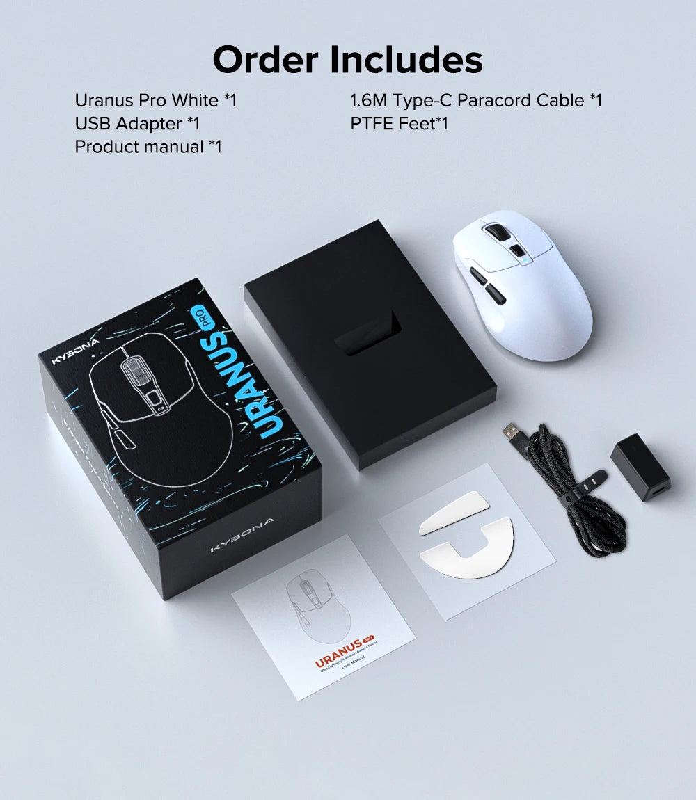 KYSONA Uranus PRO Wireless Gaming Mouse 8K Polling Rate PAW3395 Optical Sensor 26k DPI 54g Ultra-Lightweight Tri-Mode Connection