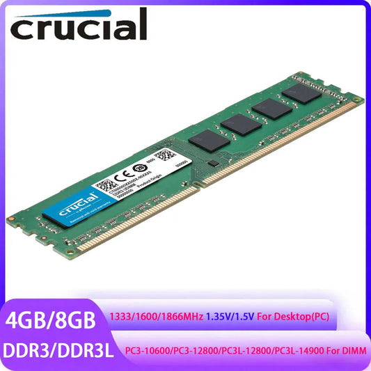 Crucial Memoria RAM DDR3 DDR3L 4GB 8GB 1600MHz 1333 1866MHz DIMM Memory 1.35V 1.5V 240Pin PC3-10600 PC3L-12800 14900 For Desktop