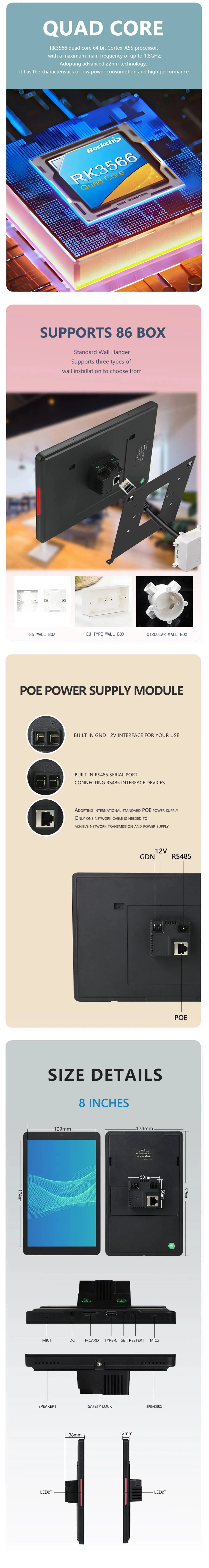 Smart Home Control Panel 8&10.1 Inch POE Tablet  Andriod 11 OS Touch Screen in wall tablet Camera RS485 Suitable for 86 wall BOX
