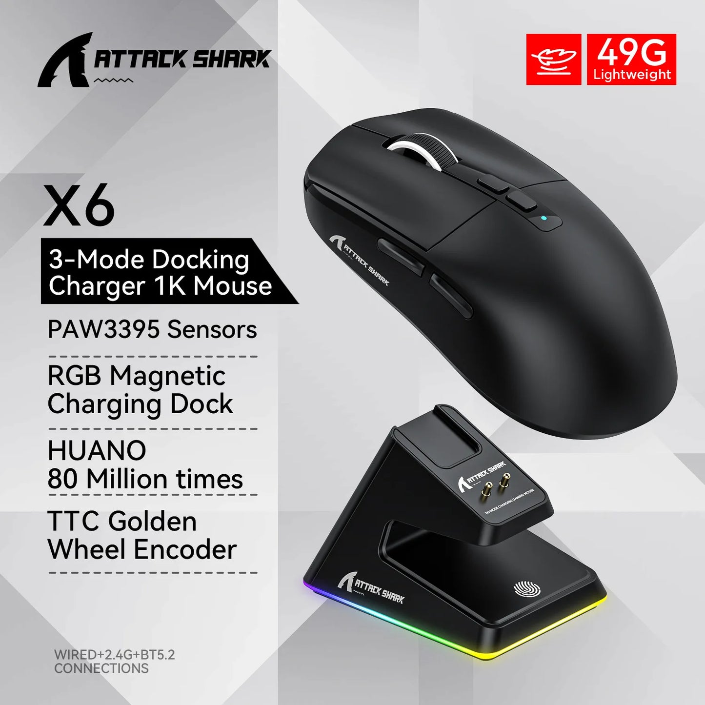 Attack Shark X3Pro/X3/R1 Wired 8KHz Bluetooth Mouse PixArt PAW3395 Tri Mode Wireless 4KHz Lightweight Macro Game custom Mouse