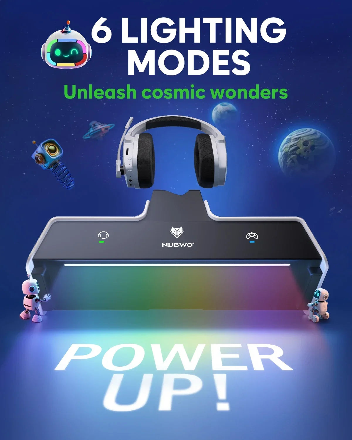 NUBWO G06 Pro Wireless Headsets Gamer with Charging Station for Headset and PS5 Controller Gaming Headphones Long Battery Life