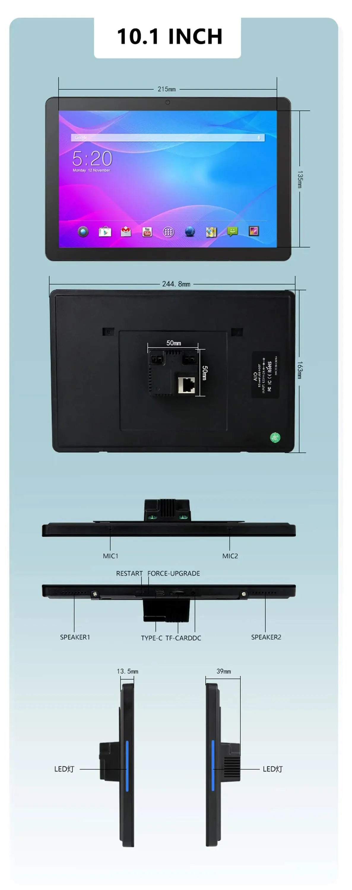 Smart Home Control Panel 8&10.1 Inch POE Tablet  Andriod 11 OS Touch Screen in wall tablet Camera RS485 Suitable for 86 wall BOX