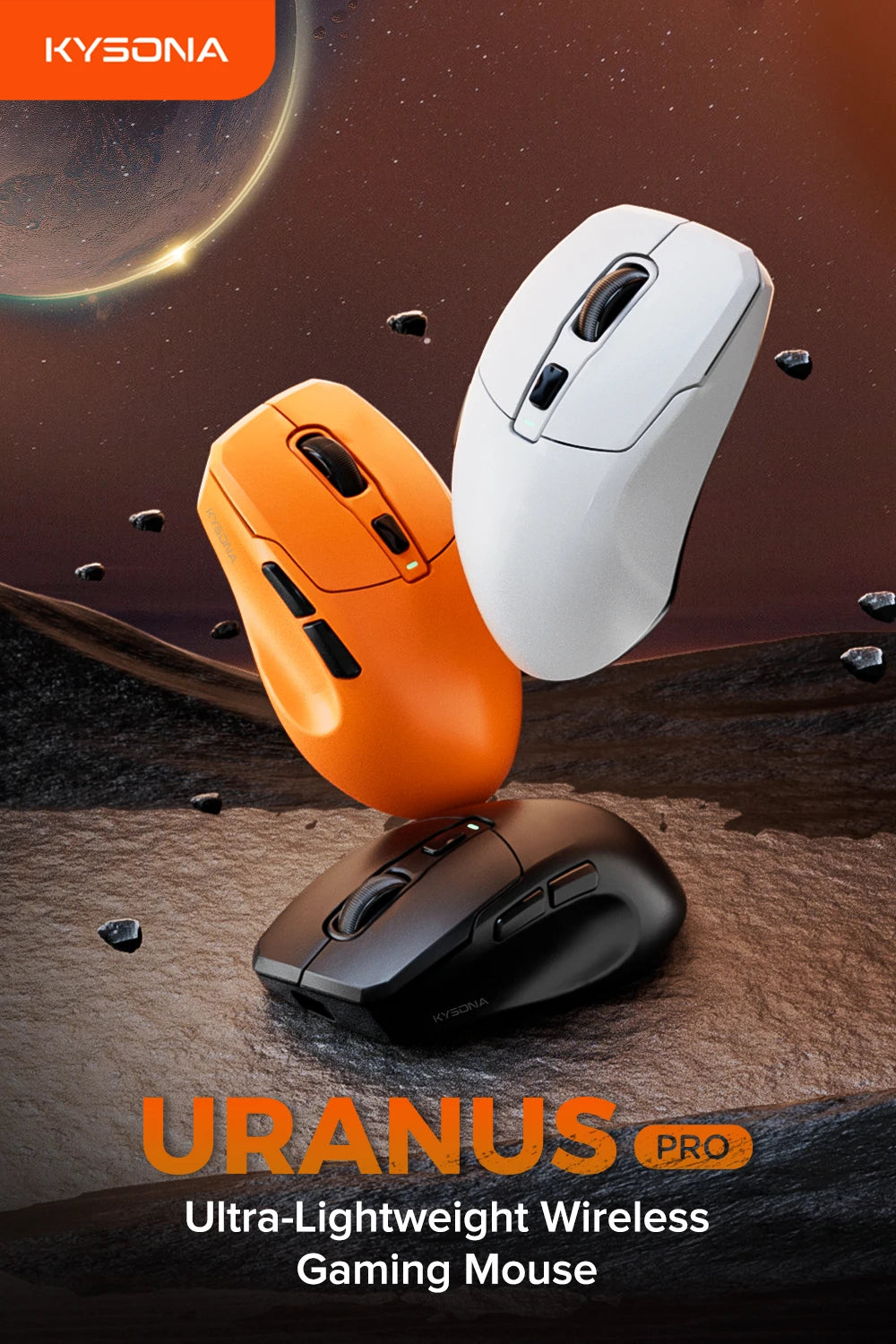 KYSONA Uranus PRO Wireless Gaming Mouse 8K Polling Rate PAW3395 Optical Sensor 26k DPI 54g Ultra-Lightweight Tri-Mode Connection