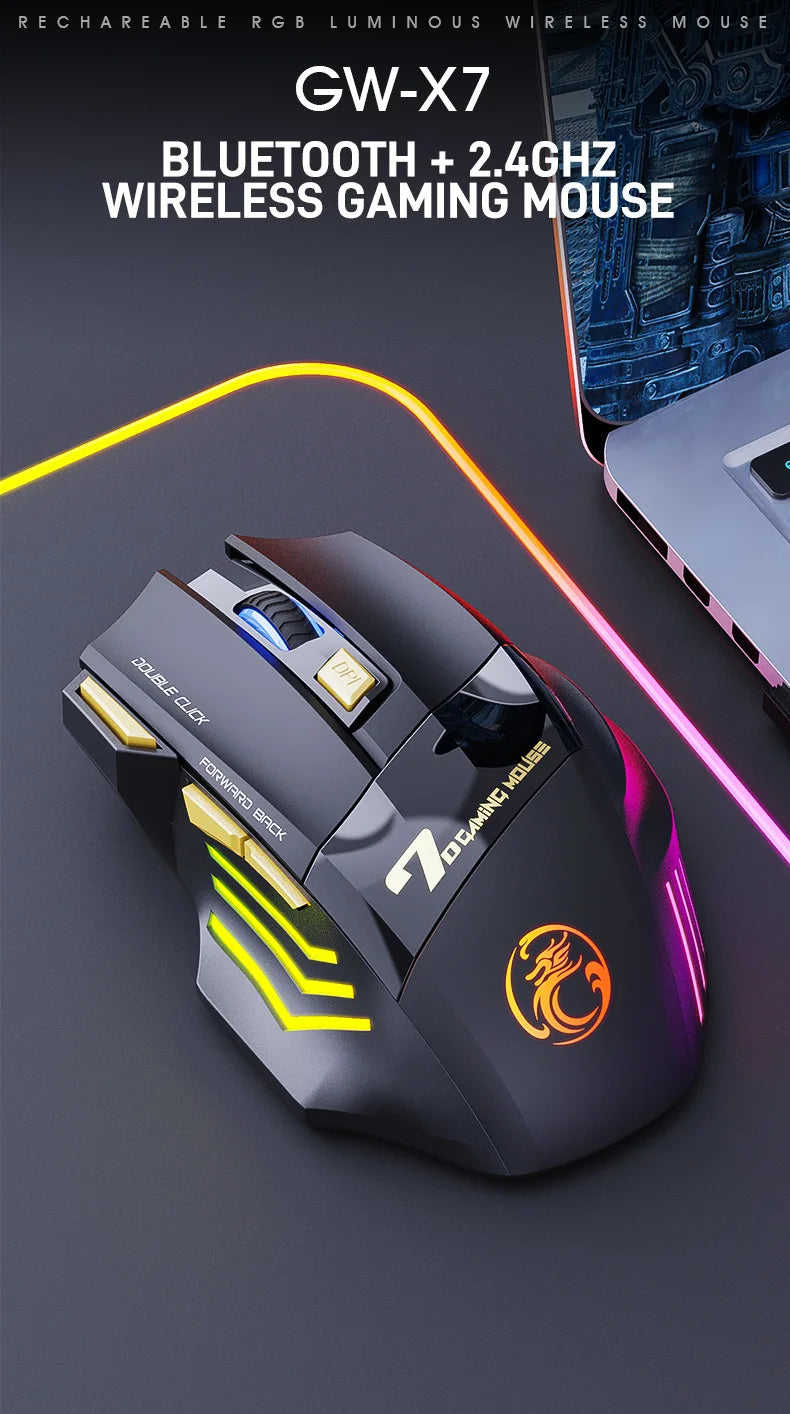 UTHAI GW-X7 Laptop accessories 7-key double tap free 2.4G silent rechargeable colorful breathing light wireless gaming mouse
