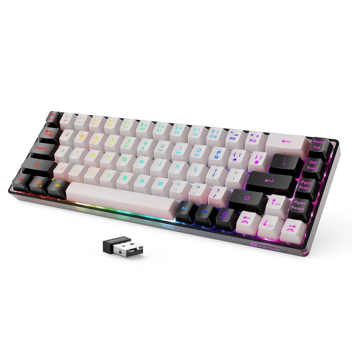 GEODMAER Wireless Gaming Keyboard Rechargeable Backlit Gaming Keyboard 68 Keys Membrane Keyboard for PC English/Spanish Layout