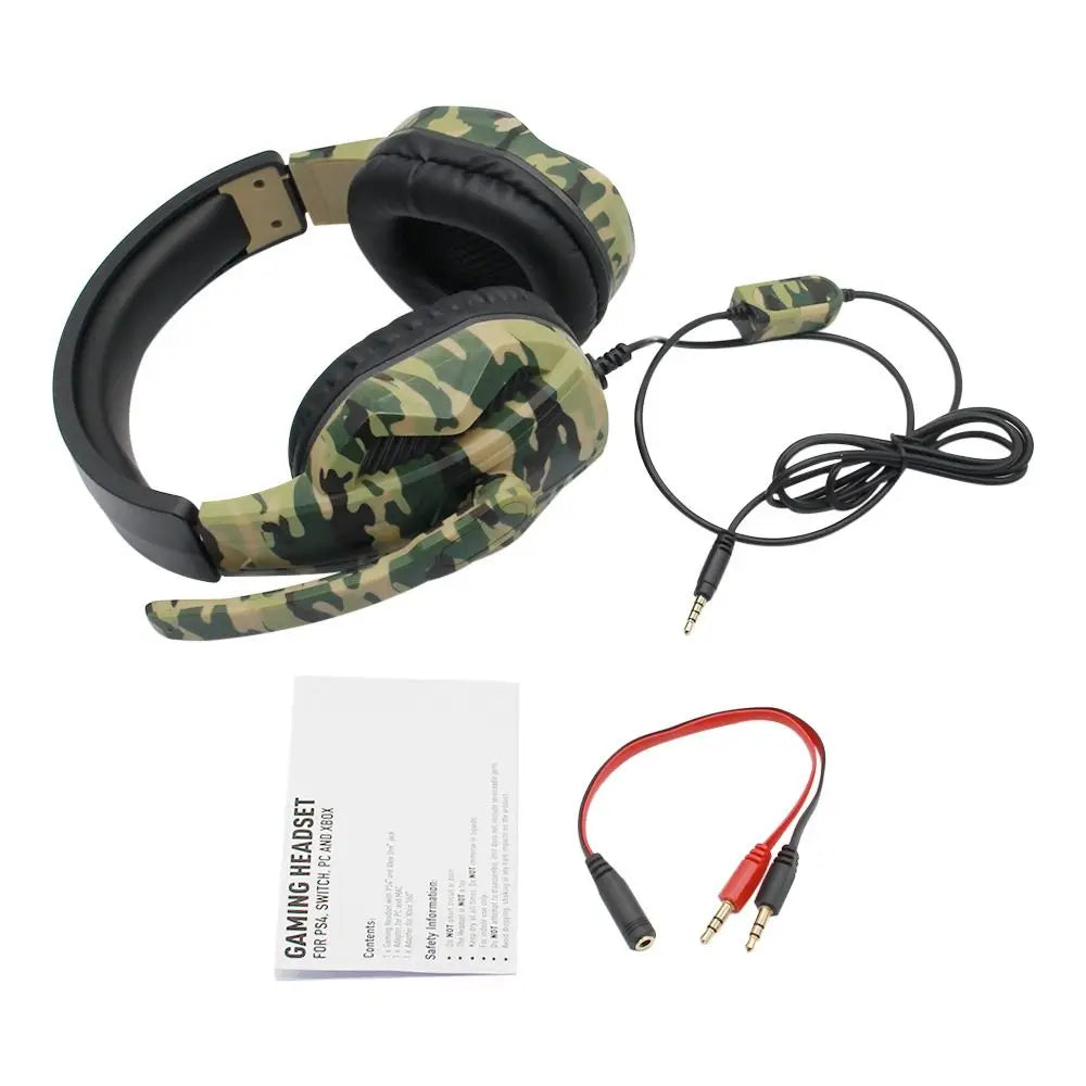 3.5mm Gaming Headset Fashion Camouflage Wired Headphones Professional Gamer with Microphone for PS4/PS3/ONE/360/Switch/PC