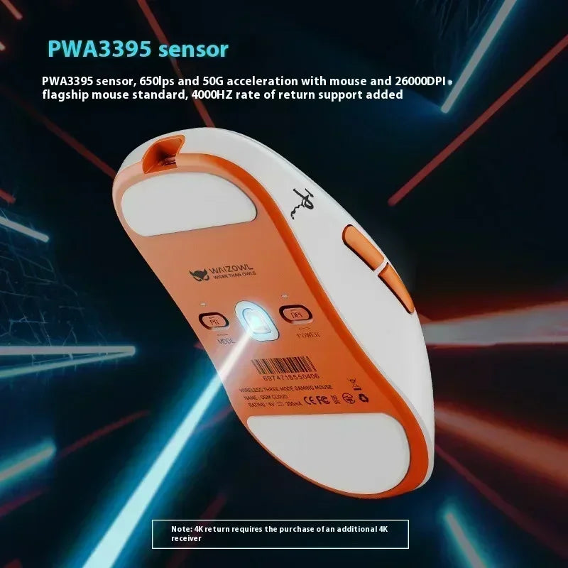 WAIZOWL OGM Cloud Gaming Mouse  Paw3395 Sensor Wireless Bluetooth Wired 3-mode Lightweight Mouse PC Gifts for Office  Gaming