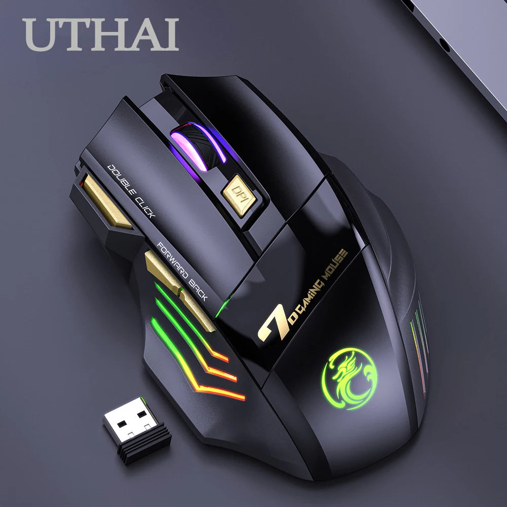 UTHAI GW-X7 Laptop accessories 7-key double tap free 2.4G silent rechargeable colorful breathing light wireless gaming mouse