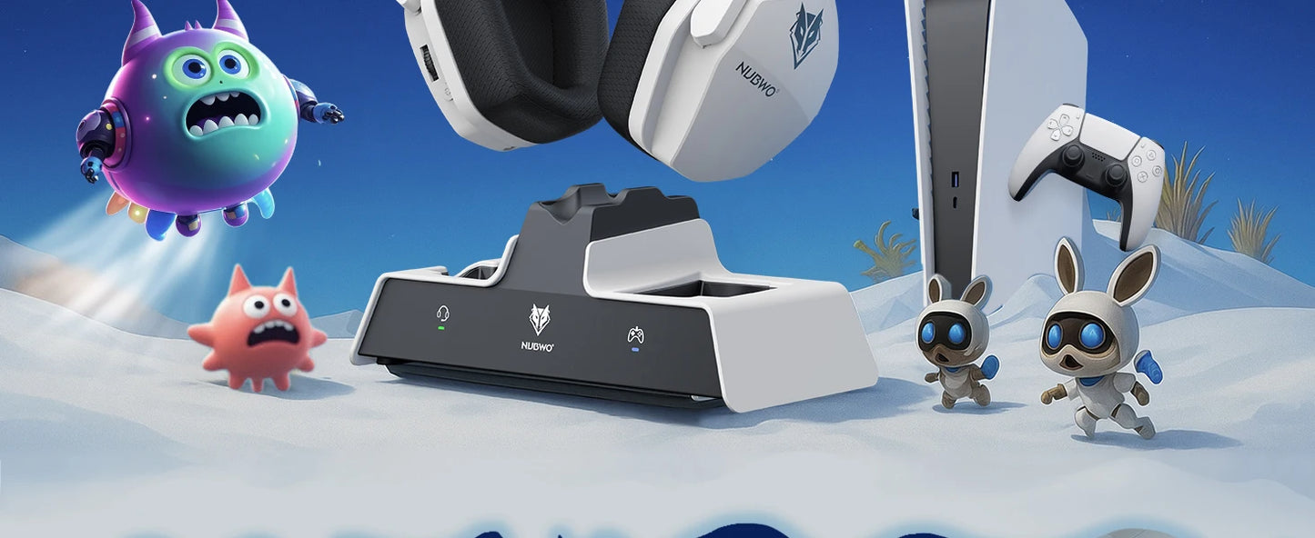 NUBWO G06 Pro Wireless Headsets Gamer with Charging Station for Headset and PS5 Controller Gaming Headphones Long Battery Life