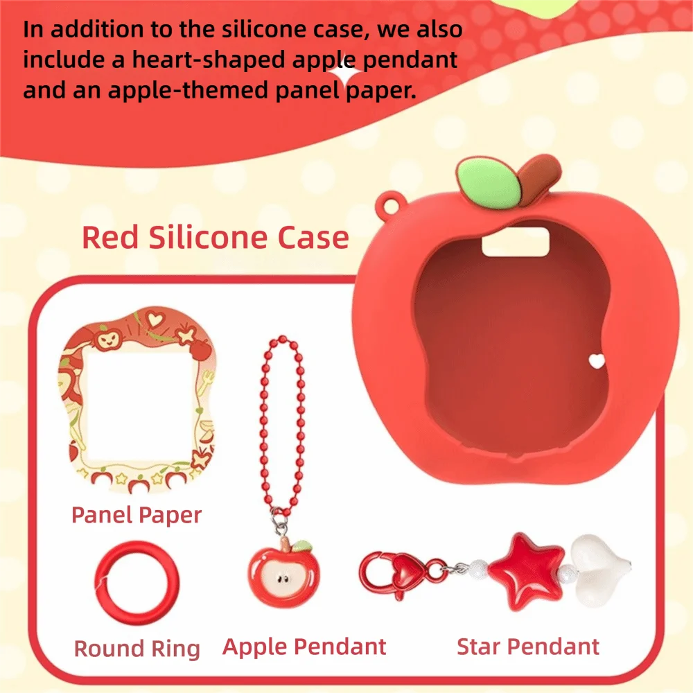 Silicone Protective Knob Cover with Panel Paper Pendant Protective Shell Red Pink Strawberry for Tamagotchi for Paradise Uni