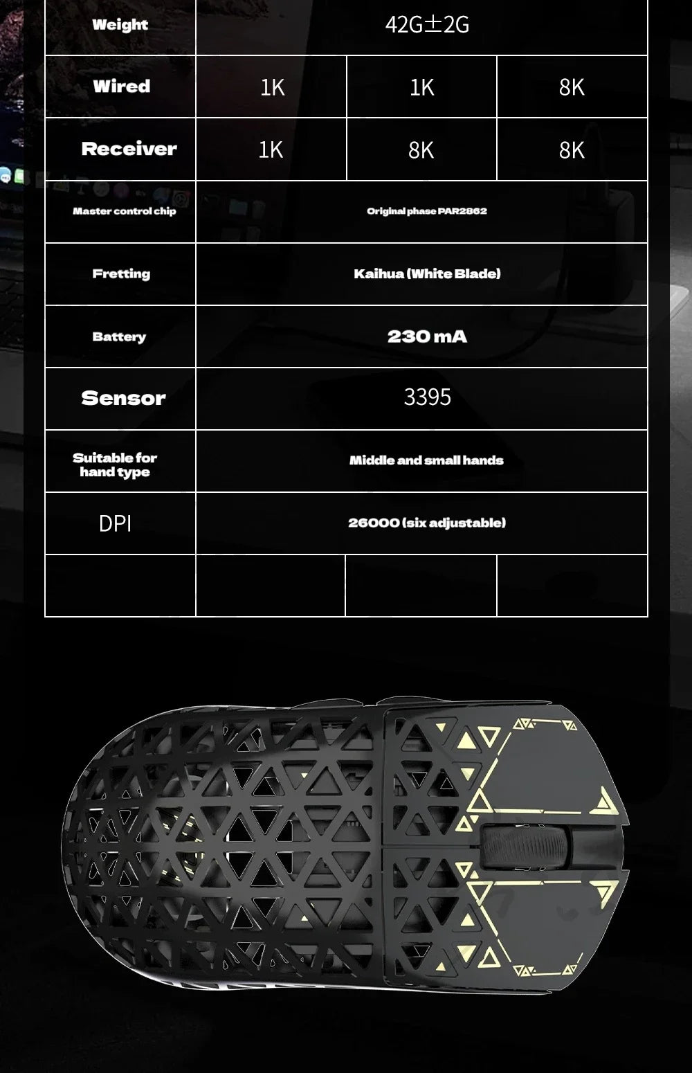 IPI Float Wireless Carbon Fibre Mouse Tri Mode 8K Paw3395 Bluetooth Gaming Mouse 8000Hz Hollow Out Mice Customize For E-sports