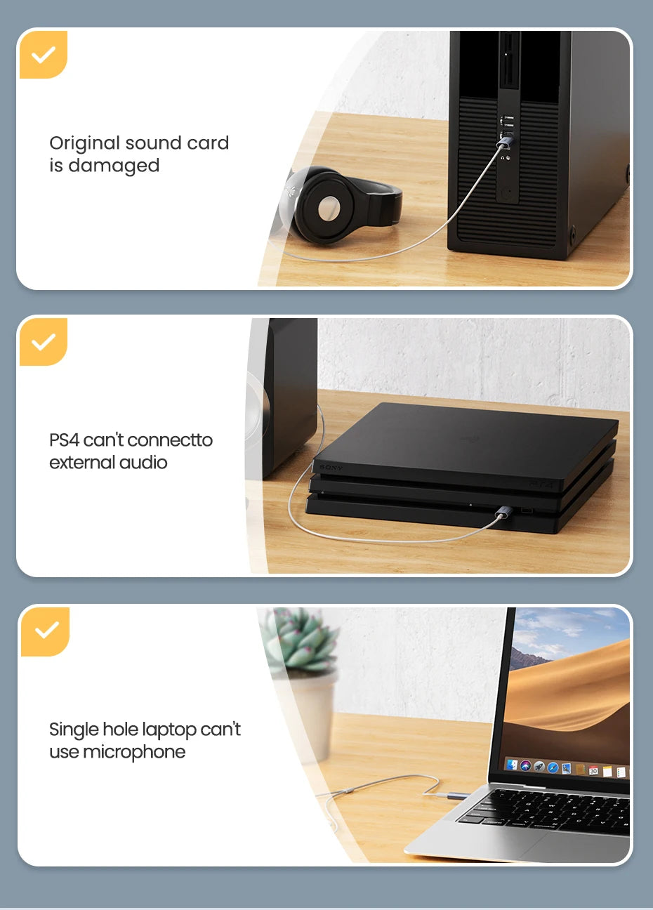 UGREEN USB Sound Card Audio Interface USB Sound Card for Laptop PC PS4 Earphone Microphone Audio Card USB External Sound Card