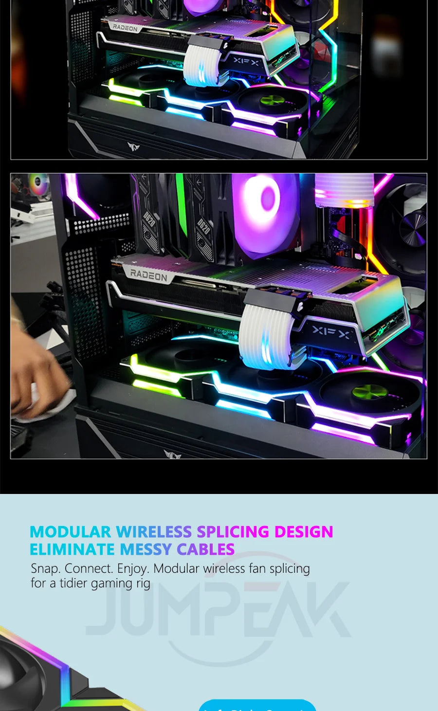 JUMPEAK CS120 ARGB Cooling Fan 360mm 240mm Modular Stackable Splicing PWM Silent 120mm RGB Fans For Gaming PC Case Water Cooler