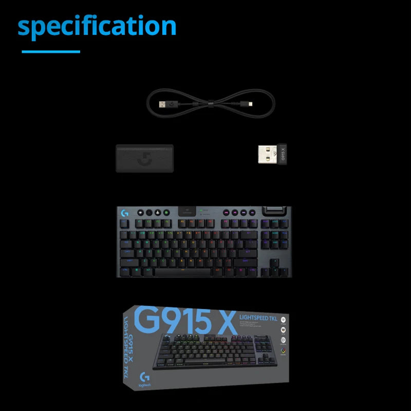 Logitech G915X TKL wireless ultra-thin electronic sports gaming mechanical keyboard, 1.3mm trigger key travel, RGB lighting, PBT