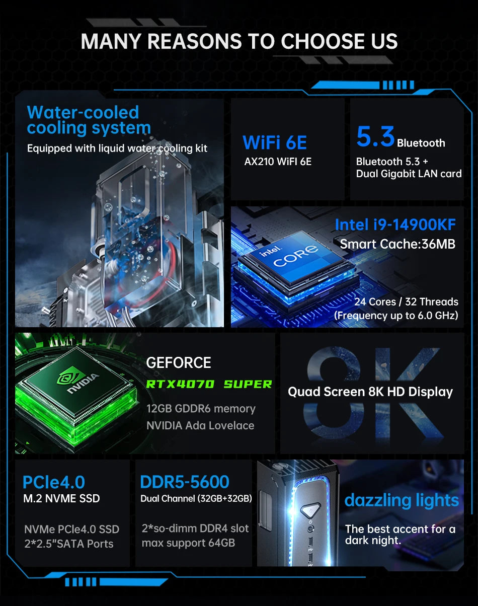 MSECORE  SL800 Intel Core I5 I7 I9 RTX4070 12G Liquid Cooling Desktop Gaming Computer Windows 11 MINI PC DDR5 NVMe SSD 8K BT5.3
