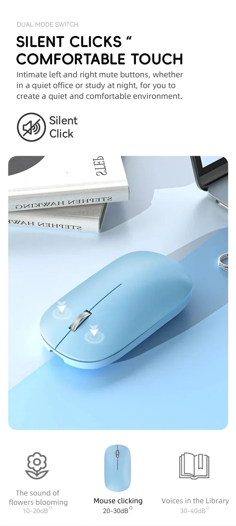 2025 NEW Bluetooth Wireless Mute Mouse Dual Mode Dpi Adjustable 2.4g Type C Rechargeable Ergonomic Portable Office Mouse