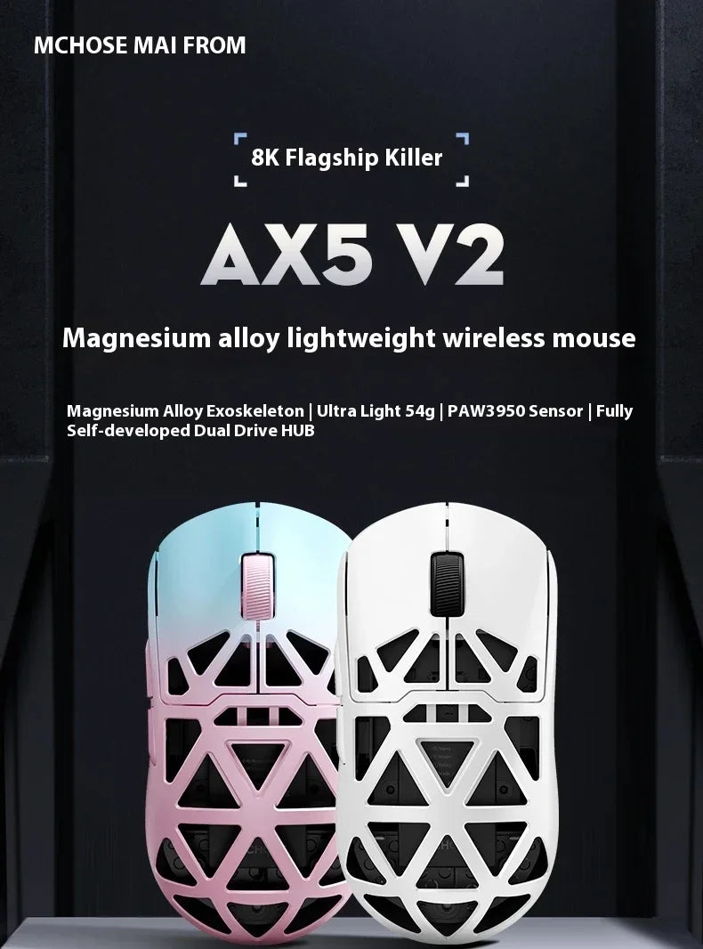 Mchose  Ax5 V2 8kHZ Magnesium Alloy Wireless High Performance Mouse PAW3950 Sensor 30KDPI Macro Defines Lightweight Gaming Mouse