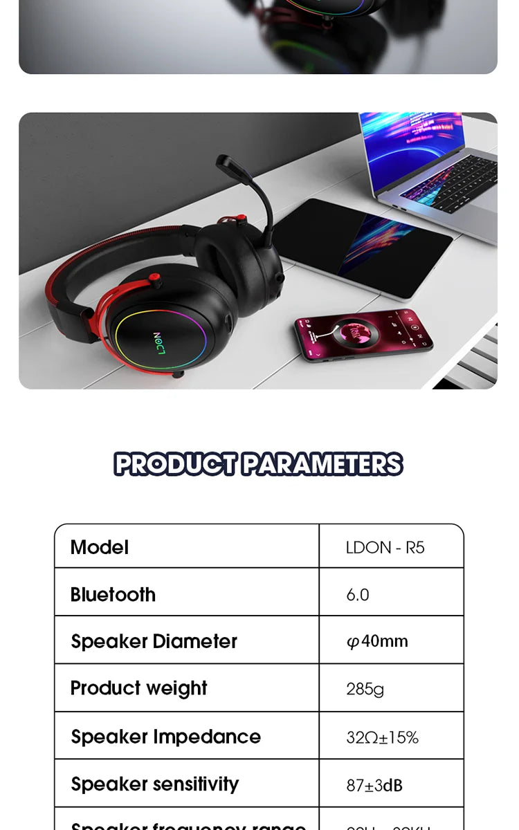 LDON F05Gaming Headset with RGB Noise Canceling Microphone 7.1 Surround Sound  for PS5 PS4 One PC Laptop Mac Computer PC