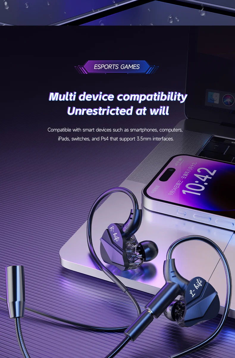 Gamer Gaming Headphones with HD Microphone 3.5mm&TypeC In-ear Headphones Wired Earphone HiFi Stereo Headset for IPhone Samsung