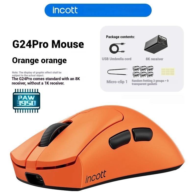 New Original Incott G24 Pro Wireless Mouse Dual Mode 8k Paw3950 Sensor Fast Charge Wireless Gaming Mouse Custom  Mice Pc Gamer G
