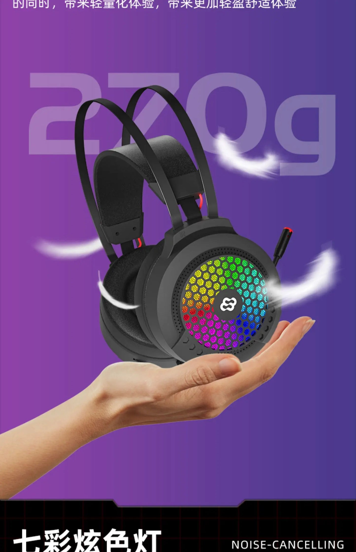 Wauer E21 Gaming Headset 7.1 Stereo SVirtual Surround Bass Earphone Headphone with Mic LED Light for Computer PC Gamer Foldable