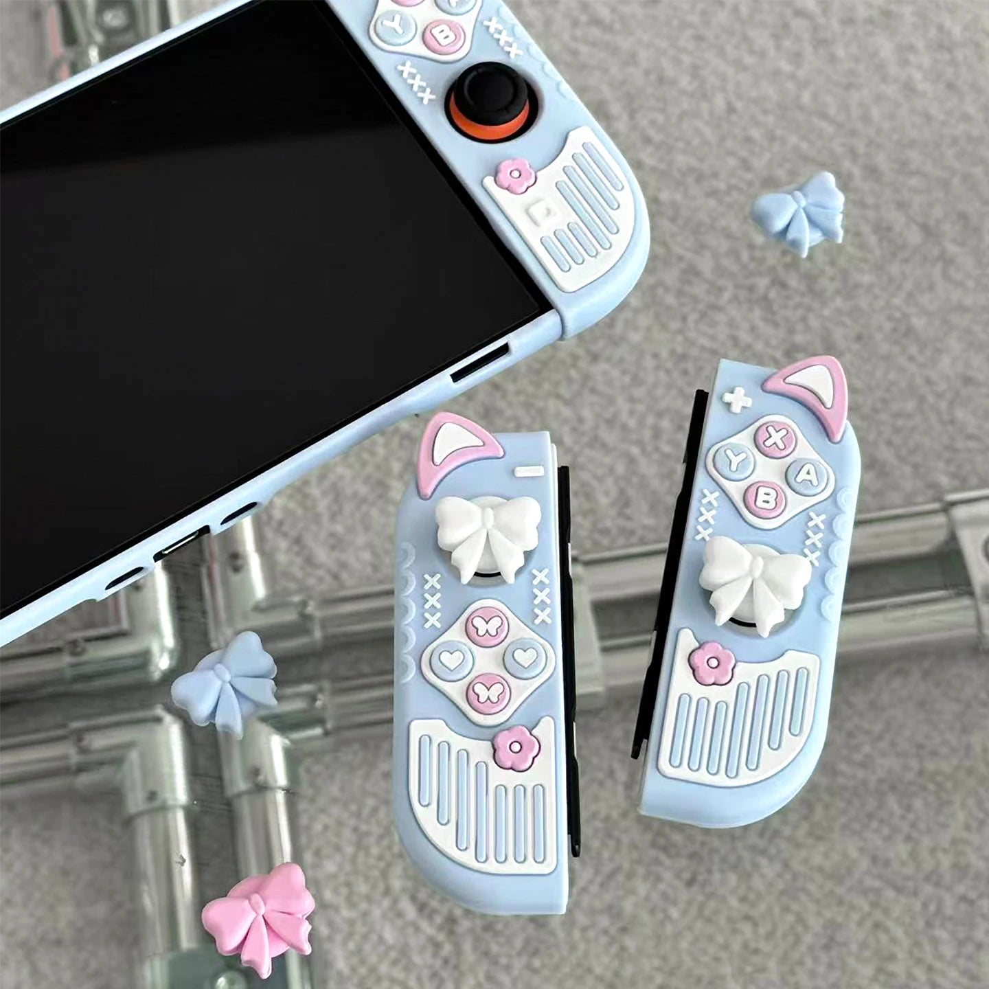 Micro-Frosted Hard Protective Case for Nintendo Switch / OLED / Switch 2 - Silicone Grip Protective Cover,Cat Ear Joycon Cover