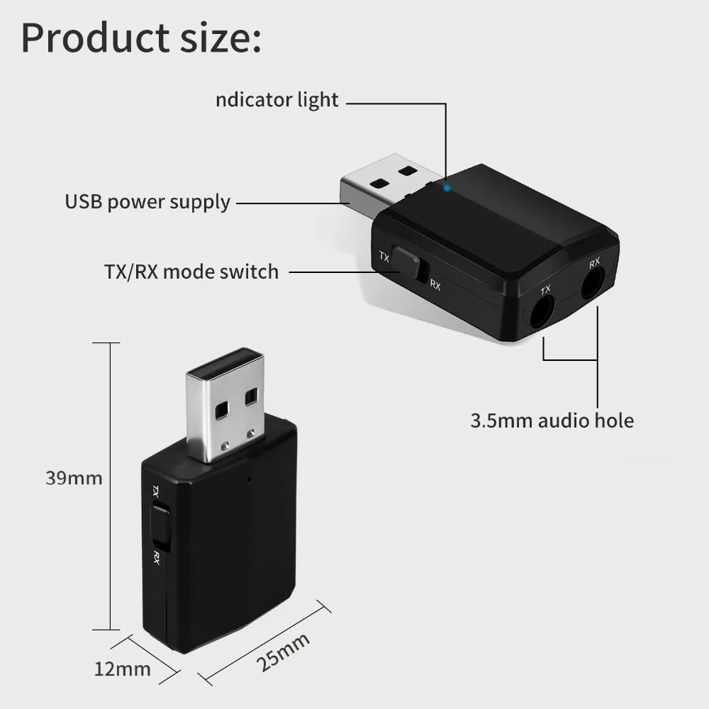 CMAOS USB Bluetooth 5.0 Transmitter Receiver 3 in 1 EDR Adapter Dongle 3.5mm AUX for TV PC Headphones Home Stereo Car HIFI Audio