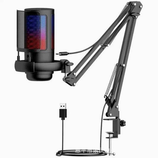ME6S USB Condenser Gaming Professional Podcast Microphone Studio Recording Microphone Ampliant RGB Gaming Microphone