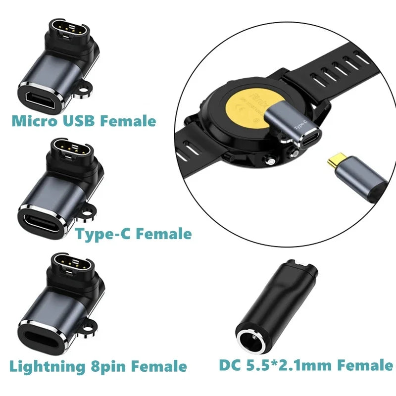 Type C/Micro USB/iOS Charging Portable Adapter For Garmin Fenix 7 7S 7X 6 6S 6X 5 5S 5X Venu 2 2S Smart Watch Charger Converter